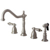 Kingston Satin Nickel Double Handle Widespread Kitchen Faucet w Spray KS1798ALBS