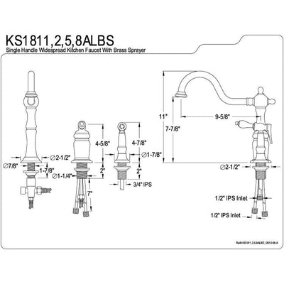 Kingston Chrome Single Handle Widespread Kitchen Faucet with Spray KS1811ALBS