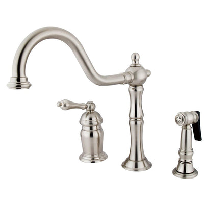 Kingston Satin Nickel Single Handle Widespread Kitchen Faucet w Spray KS1818ALBS