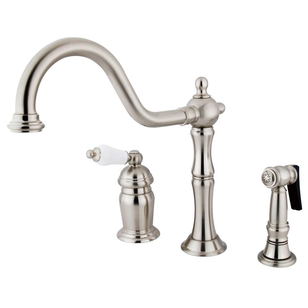 Kingston Satin Nickel Single Handle Widespread Kitchen Faucet w Spray KS1818PLBS