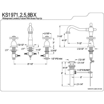 Kingston Satin Nickel 2 Handle Widespread Bathroom Faucet w Pop-up KS1978BX