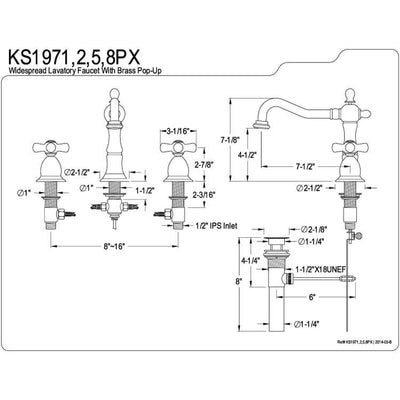 Kingston Satin Nickel 2 Handle Widespread Bathroom Faucet w Pop-up KS1978PX