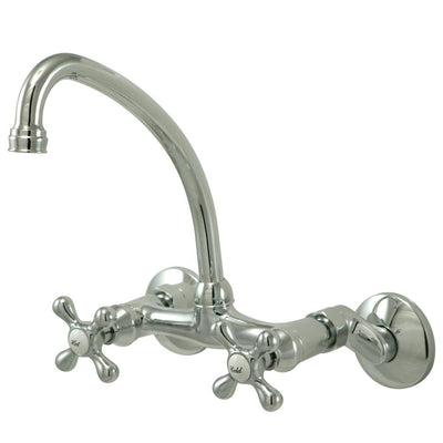 Kingston High Arch Metal Cross Handle Chrome Wall Mount Kitchen Faucet KS214C