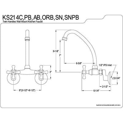 High Arch Cross Handle Oil Rubbed Bronze Wall Mount Kitchen Faucet KS214ORB