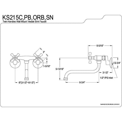 Kingston Brass Cross Handle Oil Rubbed Bronze Wall Mount Kitchen Faucet KS215ORB