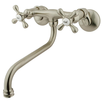 Kingston Brass Metal Cross Handle Satin Nickel Wall Mount Kitchen Faucet KS215SN