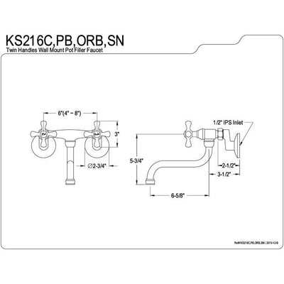 Kingston Metal Cross Handle Oil Rubbed Bronze Wall Mount Kitchen Faucet KS216ORB