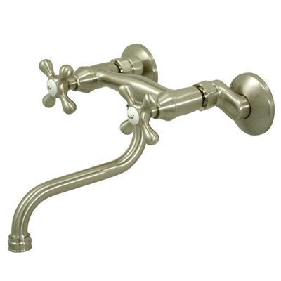 Kingston Brass Metal Cross Handle Satin Nickel Wall Mount Kitchen Faucet KS216SN