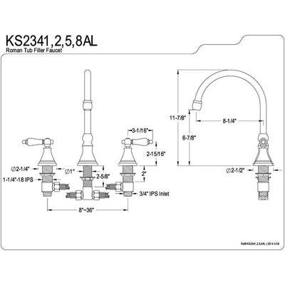 Kingston Brass Chrome Two Handle Roman Tub Filler Faucet KS2341AL