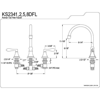 Kingston Brass Chrome NuFrench bathroom roman tub filler faucet KS2341DFL