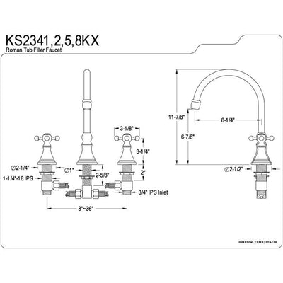 Kingston Brass Chrome Two Handle Roman Tub Filler Faucet KS2341KX