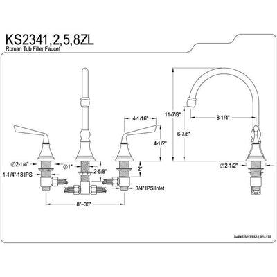 Kingston Brass Silver Sage Chrome Bathroom Roman Tub Filler Faucet KS2341ZL