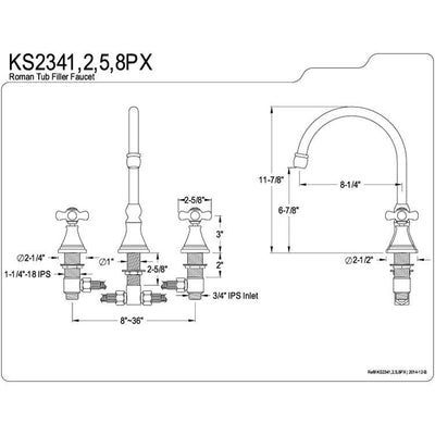 Kingston Brass Polished Brass Two Handle Roman Tub Filler Faucet KS2342PX