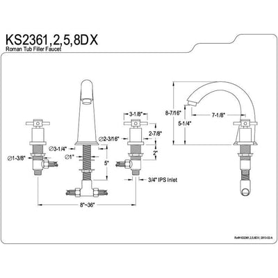 Kingston Brass Concord Chrome Two Handle Roman tub filler faucet KS2361DX