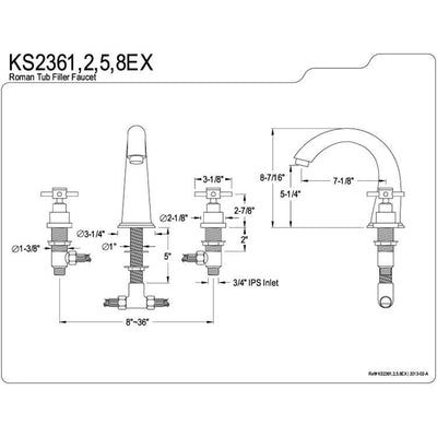 Kingston Brass Chrome Two Handle Roman Tub Filler Faucet KS2361EX