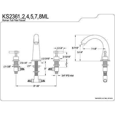 Kingston Brass Chrome Milano Two Handle Roman Tub Filler Faucet KS2361ML