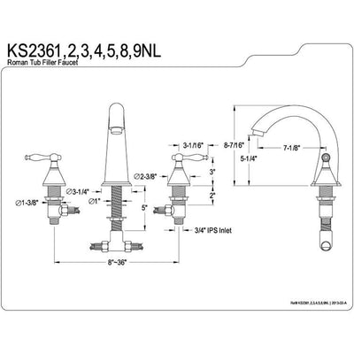 Kingston Brass Chrome Naples Two Handle Roman Tub Filler Faucet KS2361NL