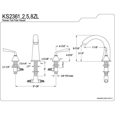 Kingston Brass Silver Sage Chrome Bathroom Roman Tub Filler Faucet KS2361ZL