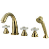 Polished Brass 3 handle Roman Tub Filler Faucet w Hand Shower KS23625PX