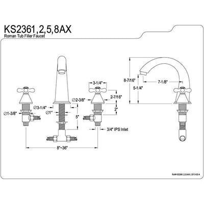 Kingston Brass Polished Brass Naples Two Handle Roman Tub Filler Faucet KS2362AX