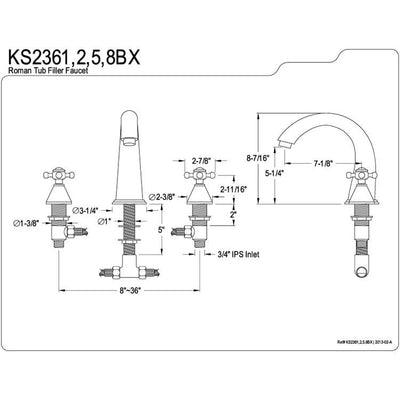 Kingston Brass Polished Brass Two Handle Roman Tub Filler Faucet KS2362BX