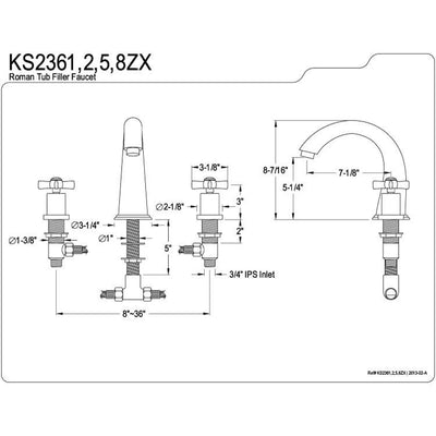 Kingston Brass KS2362ZX 2 Handle Roman Tub Filler Polished Brass