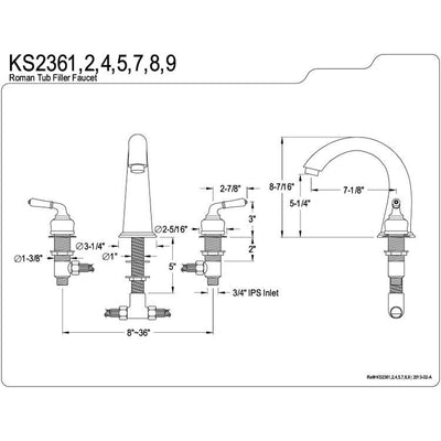 Kingston Brass Polished Brass Two Handle Roman Tub Filler Faucet KS2362