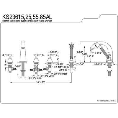 Satin Nickel 3 handle Roman Tub Filler Faucet with Hand Shower KS23685AL