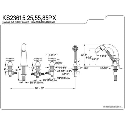 Satin Nickel 3 handle Roman Tub Filler Faucet with Hand Shower KS23685PX