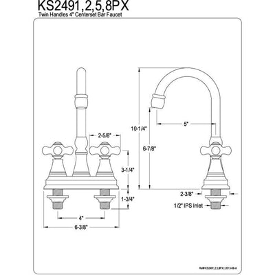 Kingston Brass Chrome Two Handle 4" Centerset Bar Prep Sink Faucet KS2491PX