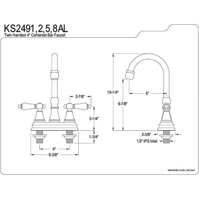 Kingston Satin Nickel Two Handle 4" Centerset Bar Prep Sink Faucet KS2498AL