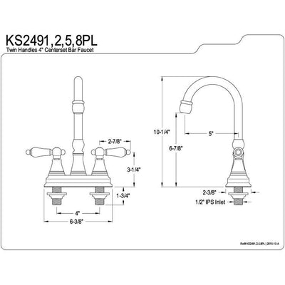 Kingston Satin Nickel Two Handle 4" Centerset Bar Prep Sink Faucet KS2498PL