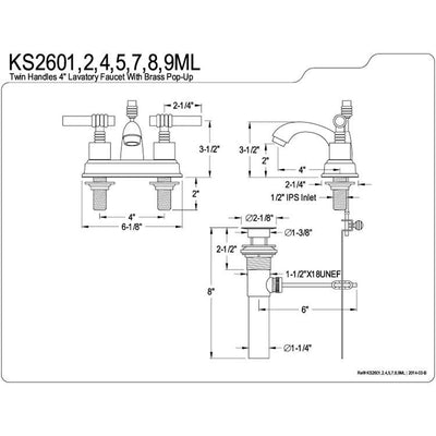 Kingston Oil Rubbed Bronze 2 Handle 4" Centerset Bathroom Faucet KS2605ML