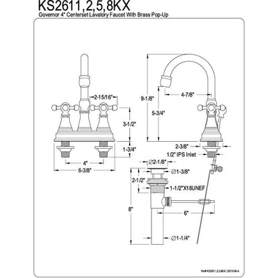 Kingston Polished Brass 2 Handle 4" Centerset Bathroom Faucet w Pop-up KS2612KX