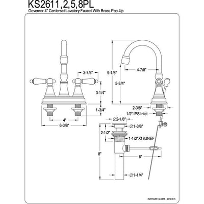 Kingston Polished Brass 2 Handle 4" Centerset Bathroom Faucet w Pop-up KS2612PL