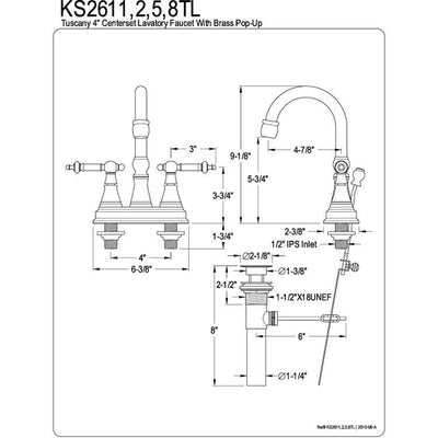 Kingston Polished Brass 2 Handle 4" Centerset Bathroom Faucet w Pop-up KS2612TL