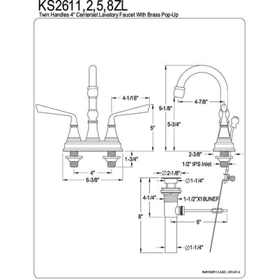 Kingston Brass Silver Sage Polished Brass 4" Centerset Bathroom Faucet KS2612ZL