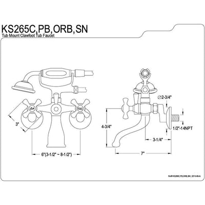 Kingston Brass Chrome Tub wall Mount Clawfoot tub Faucet w Hand Shower KS265C