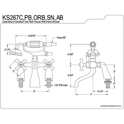 Kingston Oil Rubbed Bronze Deck Mount Clawfoot Tub Faucet w Hand Shower KS267ORB