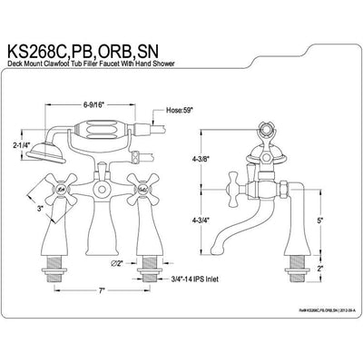 Kingston Oil Rubbed Bronze Deck Mount Clawfoot Tub Faucet w Hand Shower KS268ORB