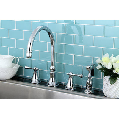 Kingston Brass Chrome 8" Deck Mount Kitchen Faucet with Brass Sprayer KS2791BLBS