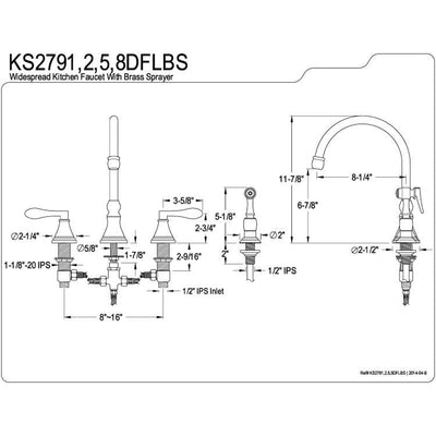 Kingston Chrome NuFrench 8" deck mount kitchen faucet with spray KS2791DFLBS