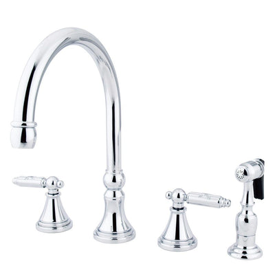 Kingston Brass Chrome 8" Deck Mount Kitchen Faucet with Brass Sprayer KS2791GLBS