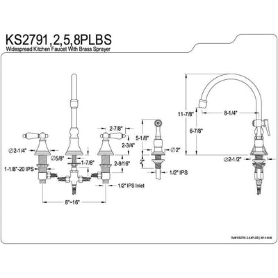 Kingston Brass Chrome 8" Deck Mount Kitchen Faucet with Brass Sprayer KS2791PLBS