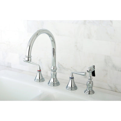 Kingston Silver Sage Chrome Widespread Kitchen Faucet With Side Spray KS2791ZLBS