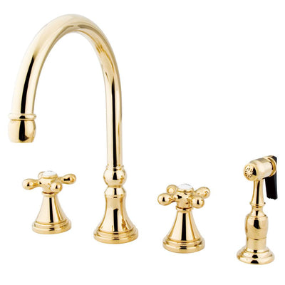 Kingston Polished Brass 8" Deck Mount Kitchen Faucet w Brass Sprayer KS2792AXBS