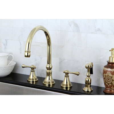 Kingston Polished Brass 8" Deck Mount Kitchen Faucet w Brass Sprayer KS2792BLBS