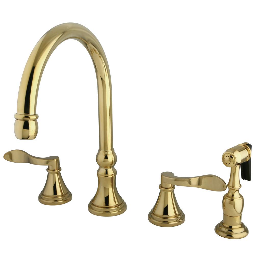 Kingston Polished Brass NuFrench 8" kitchen faucet w spray KS2792DFLBS