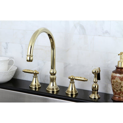 Kingston Polished Brass 8" Deck Mount Kitchen Faucet w Brass Sprayer KS2792GLBS