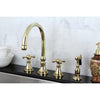 Kingston Polished Brass 8" Deck Mount Kitchen Faucet w Brass Sprayer KS2792KXBS